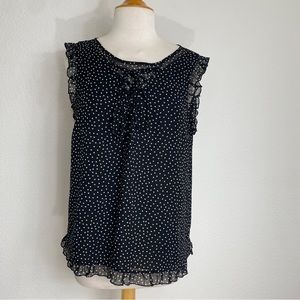 NavyBoot Women Black White Polka Dot Ruffle Sleeveless Blouse Size Medium Preppy